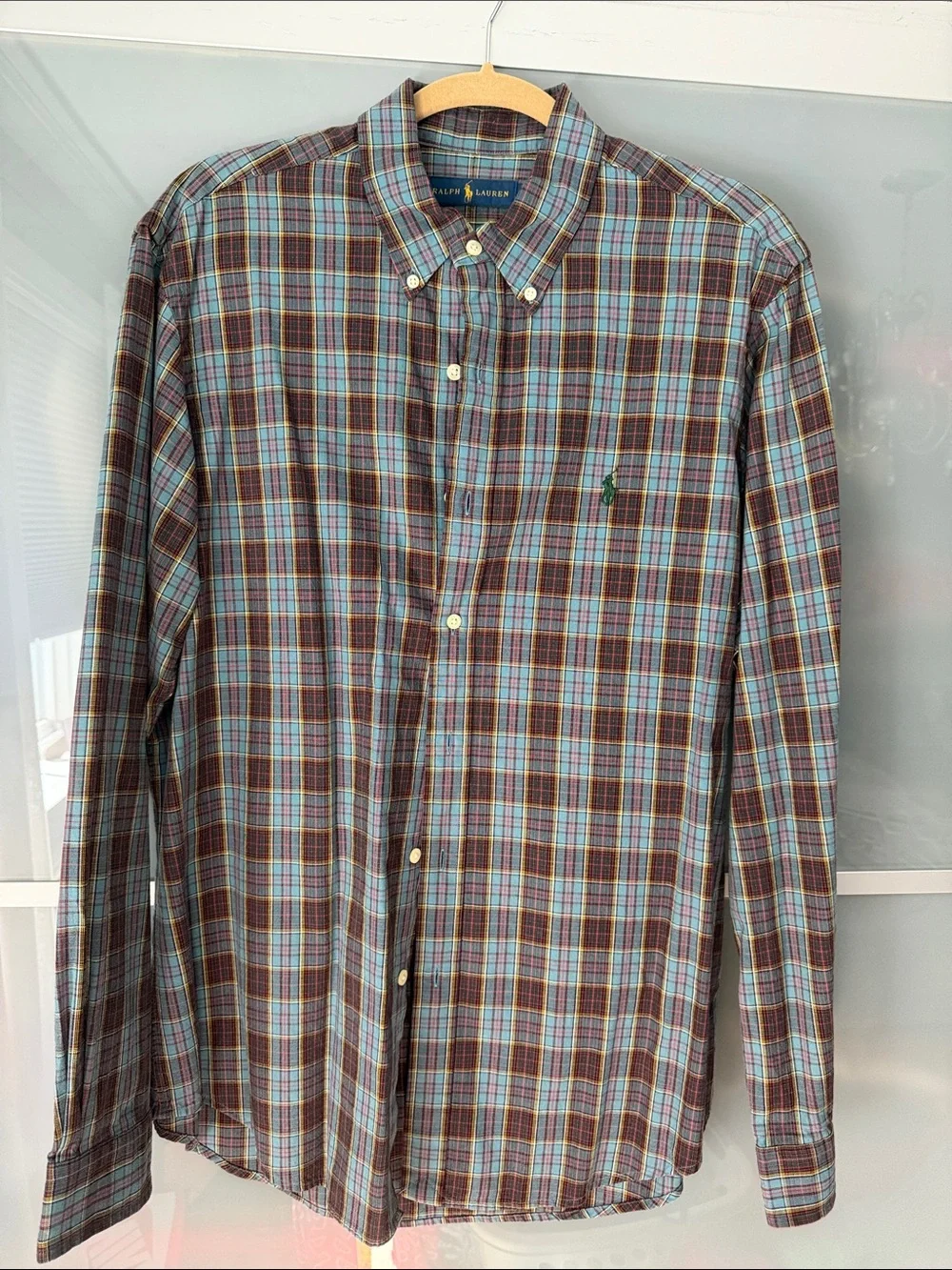 Polo by Ralph Lauren Blue and Brown Plaid Button-Down Shirt